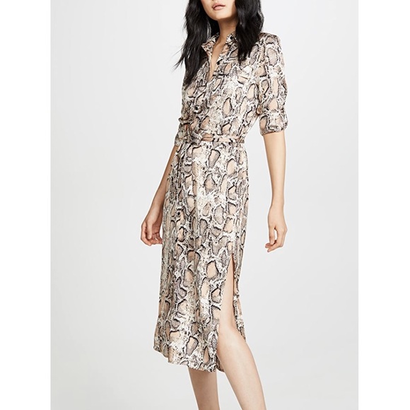 snake print midi shirt dress